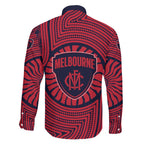 Melbourne Football Club Family Matching Off Shoulder Short Dress and Hawaiian Shirt Indigenous Monochrome Dot Art Mascot Style