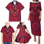 Melbourne Football Club Family Matching Puletasi and Hawaiian Shirt Indigenous Monochrome Dot Art Mascot Style