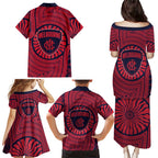 Melbourne Football Club Family Matching Puletasi and Hawaiian Shirt Indigenous Monochrome Dot Art Mascot Style