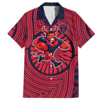 Melbourne Football Club Family Matching Puletasi and Hawaiian Shirt Indigenous Monochrome Dot Art Mascot Style