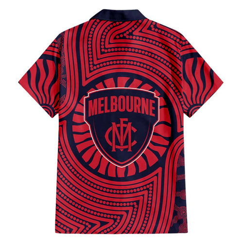 Melbourne Football Club Family Matching Puletasi and Hawaiian Shirt Indigenous Monochrome Dot Art Mascot Style