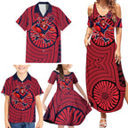 Melbourne Football Club Family Matching Summer Maxi Dress and Hawaiian Shirt Indigenous Monochrome Dot Art Mascot Style