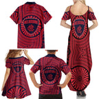 Melbourne Football Club Family Matching Summer Maxi Dress and Hawaiian Shirt Indigenous Monochrome Dot Art Mascot Style