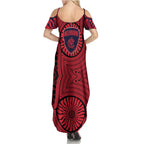 Melbourne Football Club Family Matching Summer Maxi Dress and Hawaiian Shirt Indigenous Monochrome Dot Art Mascot Style