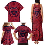 Melbourne Football Club Family Matching Tank Maxi Dress and Hawaiian Shirt Indigenous Monochrome Dot Art Mascot Style