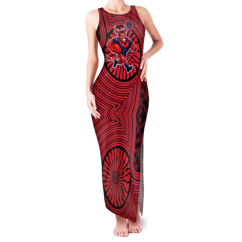 Melbourne Football Club Family Matching Tank Maxi Dress and Hawaiian Shirt Indigenous Monochrome Dot Art Mascot Style