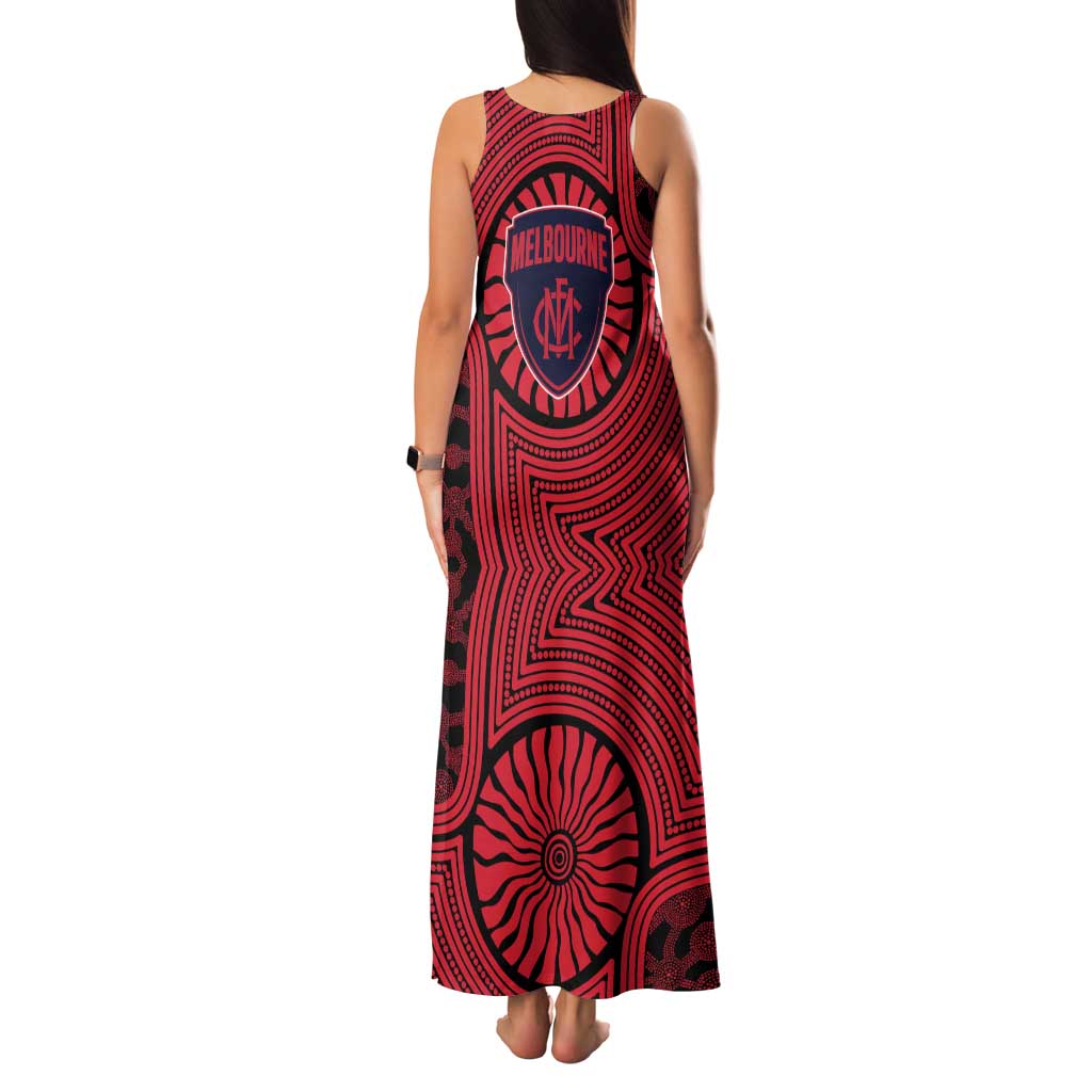 Melbourne Football Club Family Matching Tank Maxi Dress and Hawaiian Shirt Indigenous Monochrome Dot Art Mascot Style