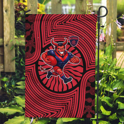 Melbourne Football Club Garden Flag Indigenous Monochrome Dot Art Mascot Style