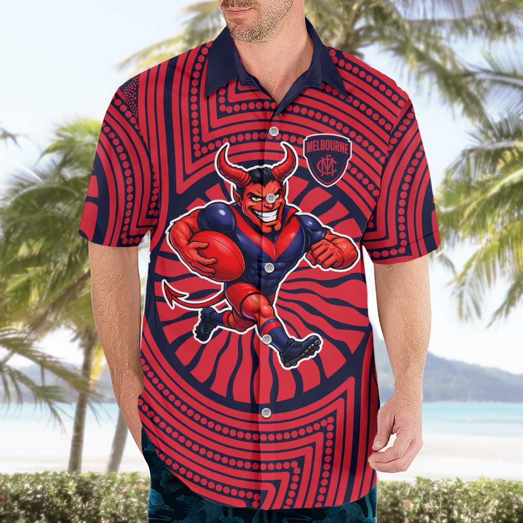 Melbourne Football Club Hawaiian Shirt Indigenous Monochrome Dot Art Mascot Style