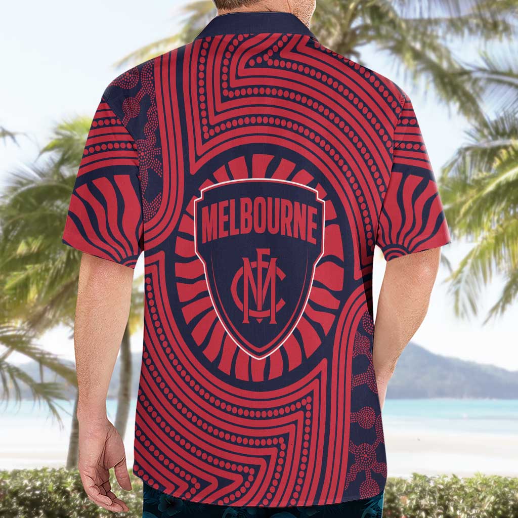 Melbourne Football Club Hawaiian Shirt Indigenous Monochrome Dot Art Mascot Style