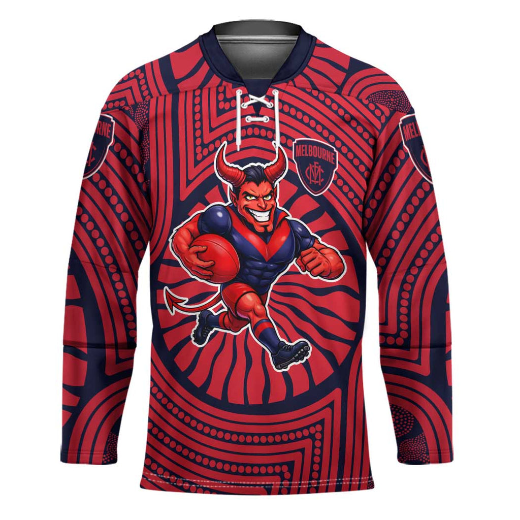 Melbourne Football Club Hockey Jersey Indigenous Monochrome Dot Art Mascot Style