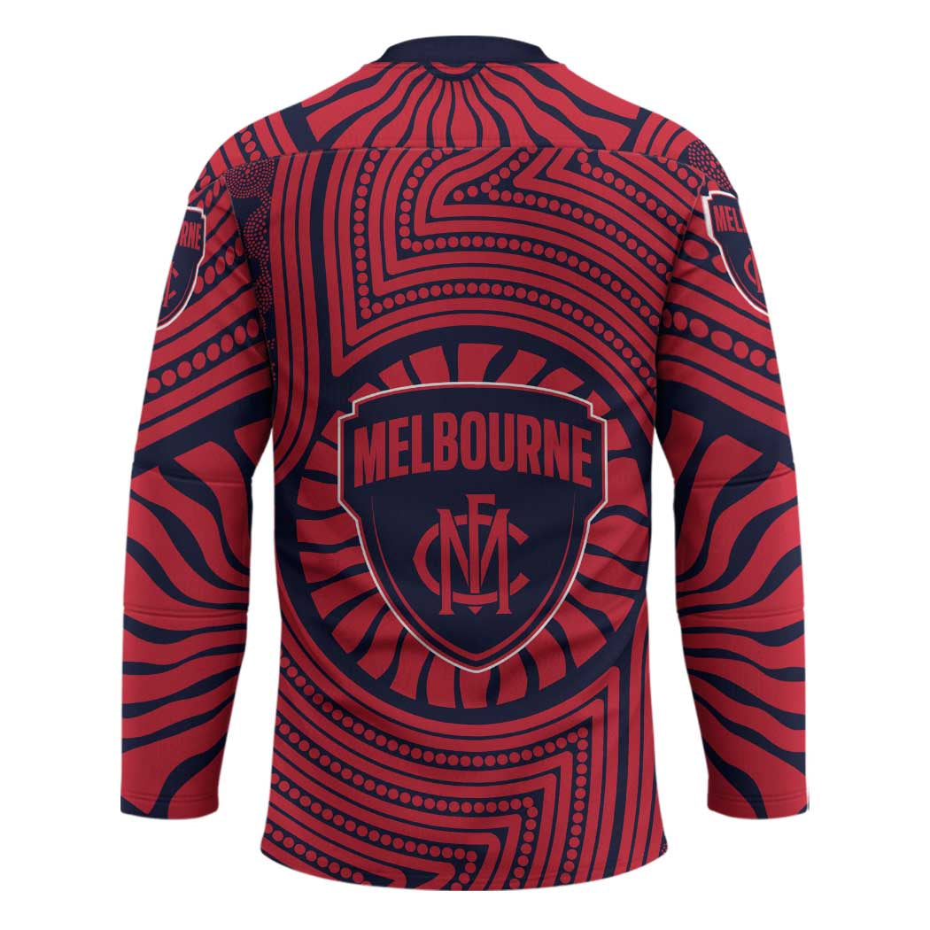 Melbourne Football Club Hockey Jersey Indigenous Monochrome Dot Art Mascot Style