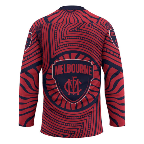 Melbourne Football Club Hockey Jersey Indigenous Monochrome Dot Art Mascot Style