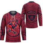 Melbourne Football Club Hockey Jersey Indigenous Monochrome Dot Art Mascot Style