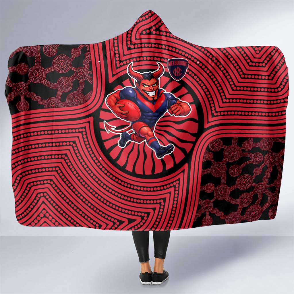 Melbourne Football Club Hooded Blanket Indigenous Monochrome Dot Art Mascot Style