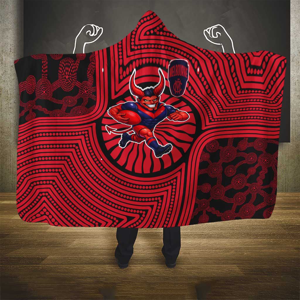 Melbourne Football Club Hooded Blanket Indigenous Monochrome Dot Art Mascot Style