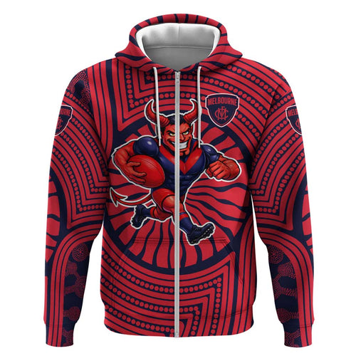 Melbourne Football Club Hoodie Indigenous Monochrome Dot Art Mascot Style