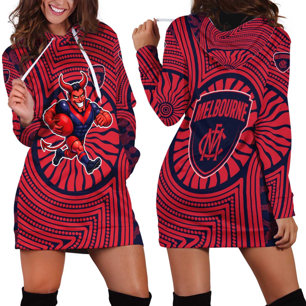 Melbourne Football Club Hoodie Dress Indigenous Monochrome Dot Art Mascot Style