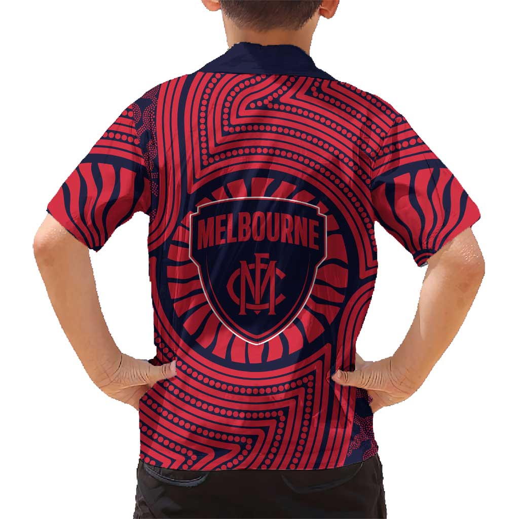 Melbourne Football Club Kid Hawaiian Shirt Indigenous Monochrome Dot Art Mascot Style