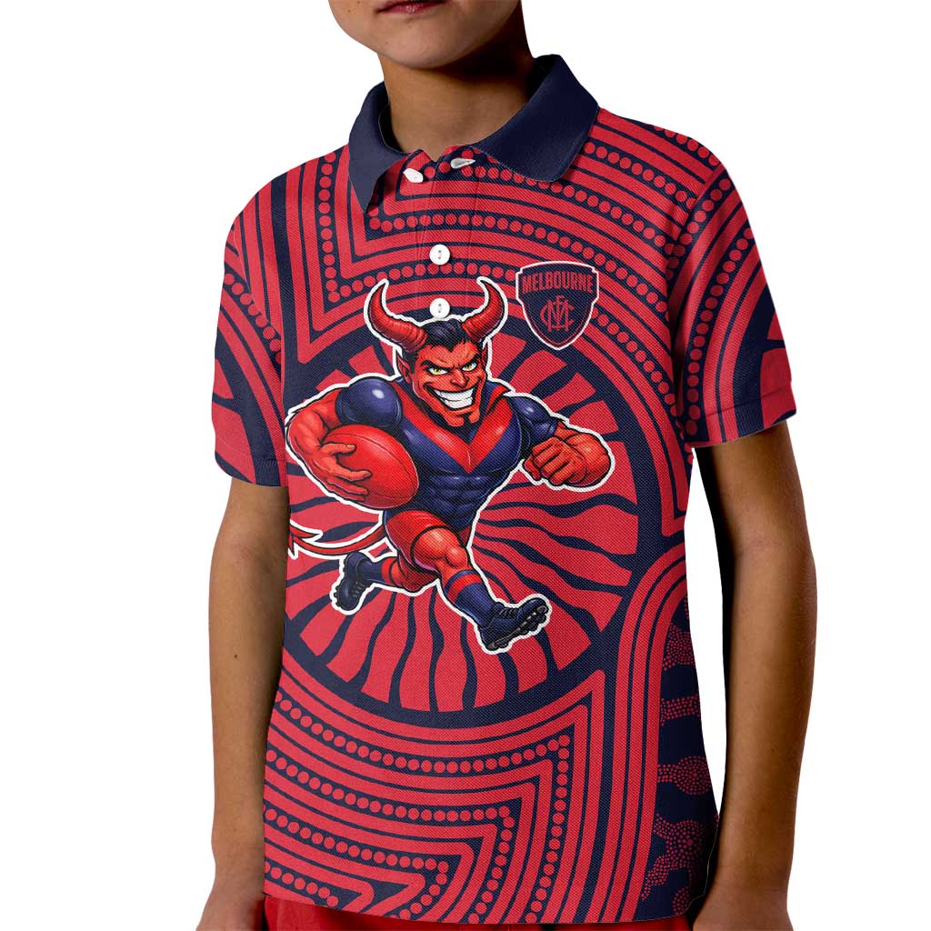 Melbourne Football Club Kid Polo Shirt Indigenous Monochrome Dot Art Mascot Style