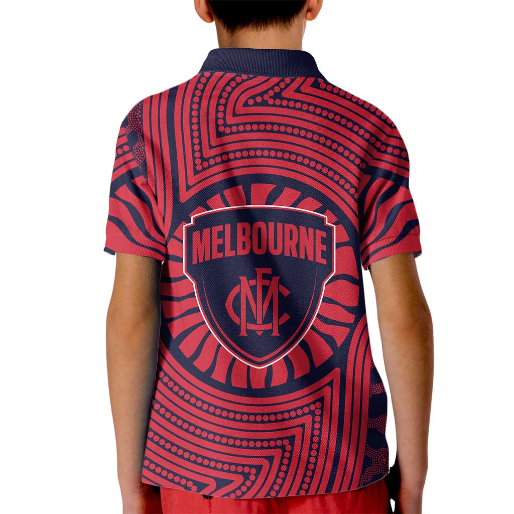 Melbourne Football Club Kid Polo Shirt Indigenous Monochrome Dot Art Mascot Style