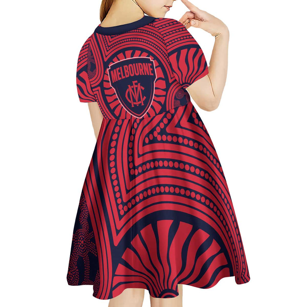Melbourne Football Club Kid Short Sleeve Dress Indigenous Monochrome Dot Art Mascot Style