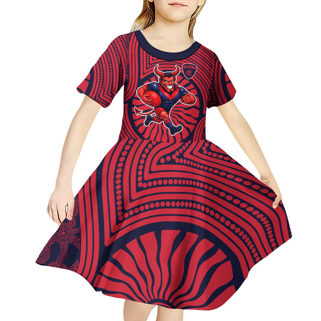 Melbourne Football Club Kid Short Sleeve Dress Indigenous Monochrome Dot Art Mascot Style