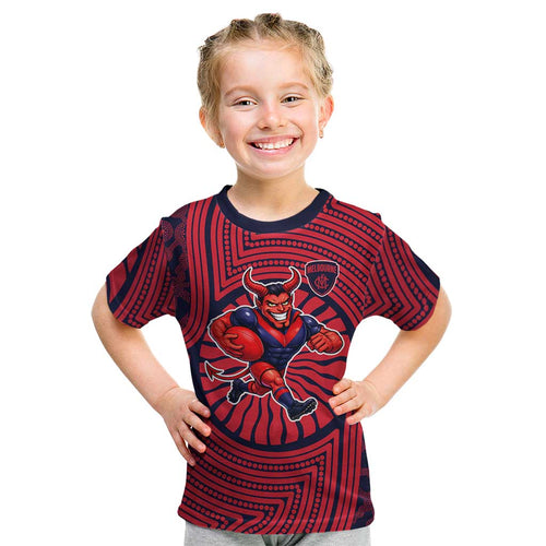 Melbourne Football Club Kid T Shirt Indigenous Monochrome Dot Art Mascot Style