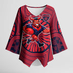 Melbourne Football Club Kimono Sleeve Blouse Indigenous Monochrome Dot Art Mascot Style