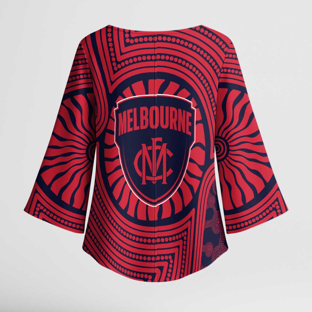 Melbourne Football Club Kimono Sleeve Blouse Indigenous Monochrome Dot Art Mascot Style