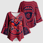 Melbourne Football Club Kimono Sleeve Blouse Indigenous Monochrome Dot Art Mascot Style