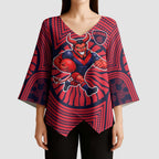 Melbourne Football Club Kimono Sleeve Blouse Indigenous Monochrome Dot Art Mascot Style