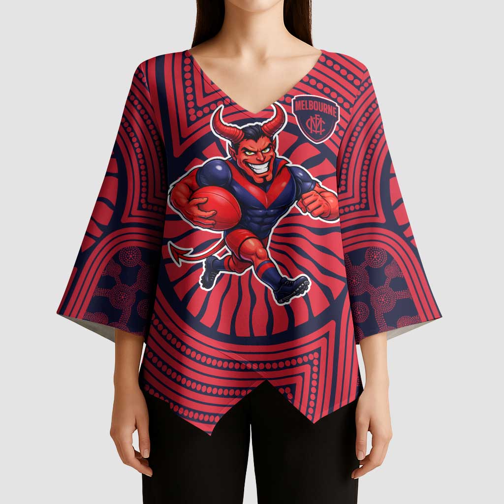 Melbourne Football Club Kimono Sleeve Blouse Indigenous Monochrome Dot Art Mascot Style