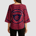 Melbourne Football Club Kimono Sleeve Blouse Indigenous Monochrome Dot Art Mascot Style
