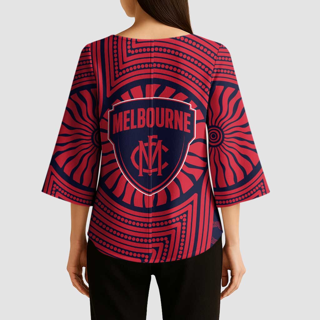 Melbourne Football Club Kimono Sleeve Blouse Indigenous Monochrome Dot Art Mascot Style