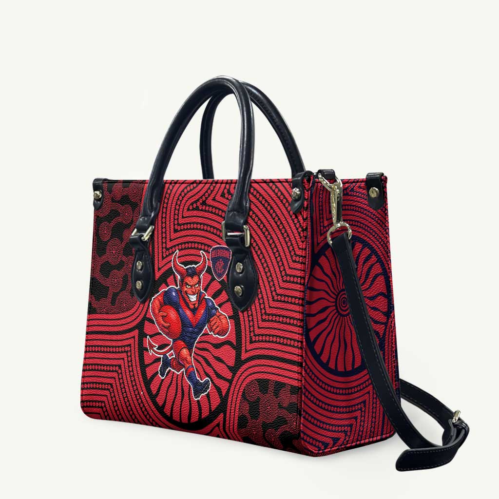 Melbourne Football Club Leather Bag Indigenous Monochrome Dot Art Mascot Style