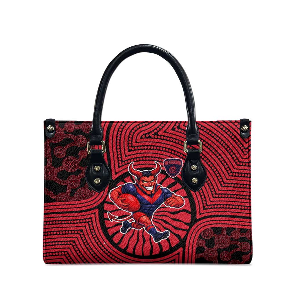 Melbourne Football Club Leather Bag Indigenous Monochrome Dot Art Mascot Style