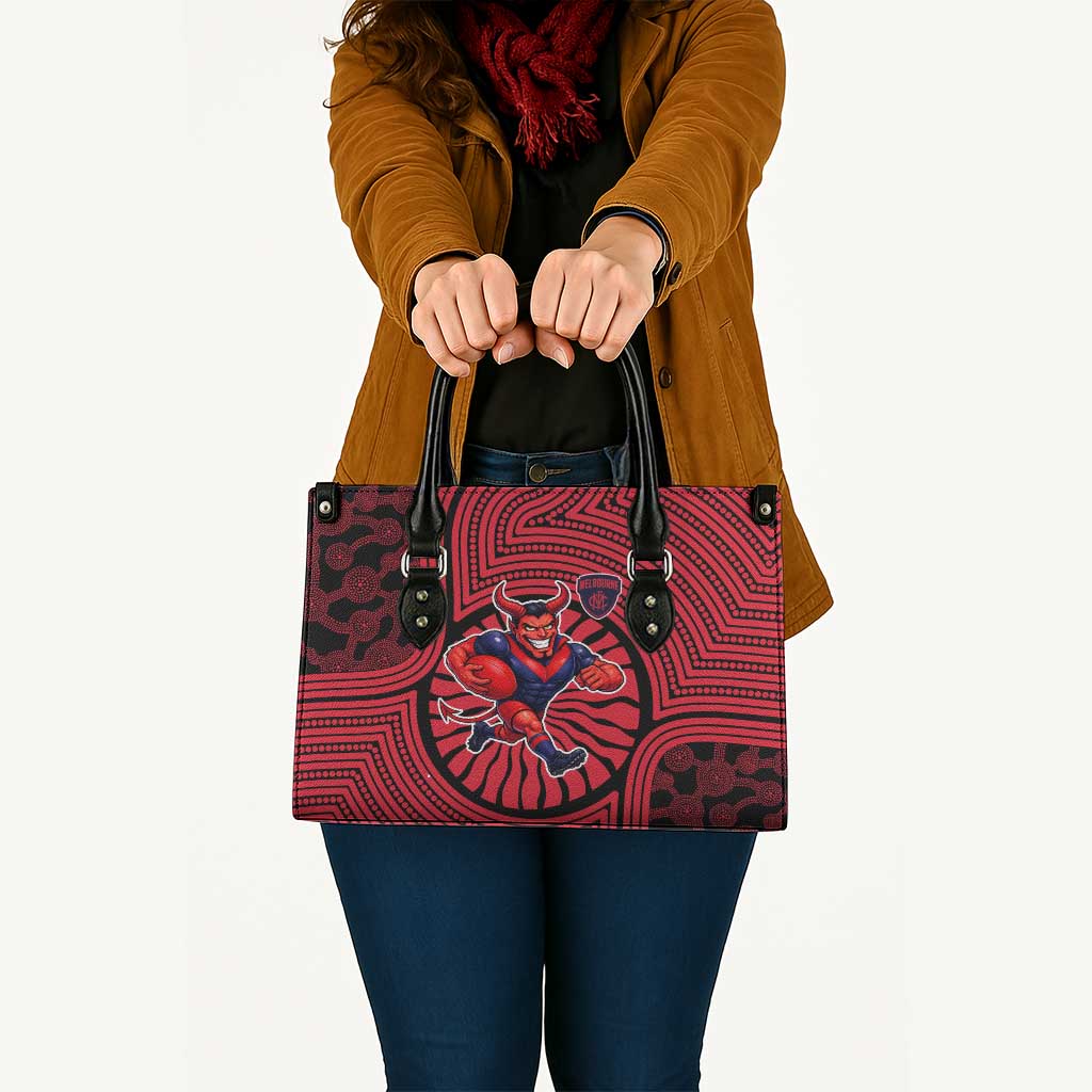 Melbourne Football Club Leather Bag Indigenous Monochrome Dot Art Mascot Style