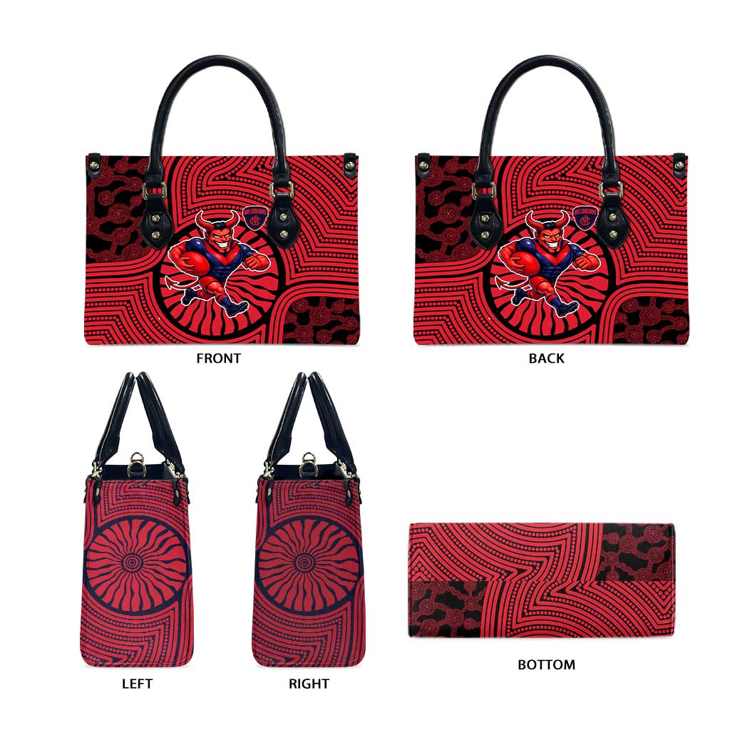 Melbourne Football Club Leather Bag Indigenous Monochrome Dot Art Mascot Style