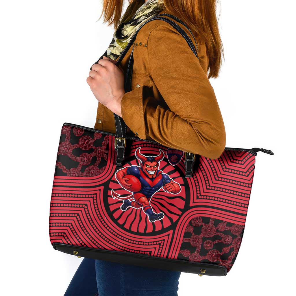 Melbourne Football Club Leather Tote Bag Indigenous Monochrome Dot Art Mascot Style