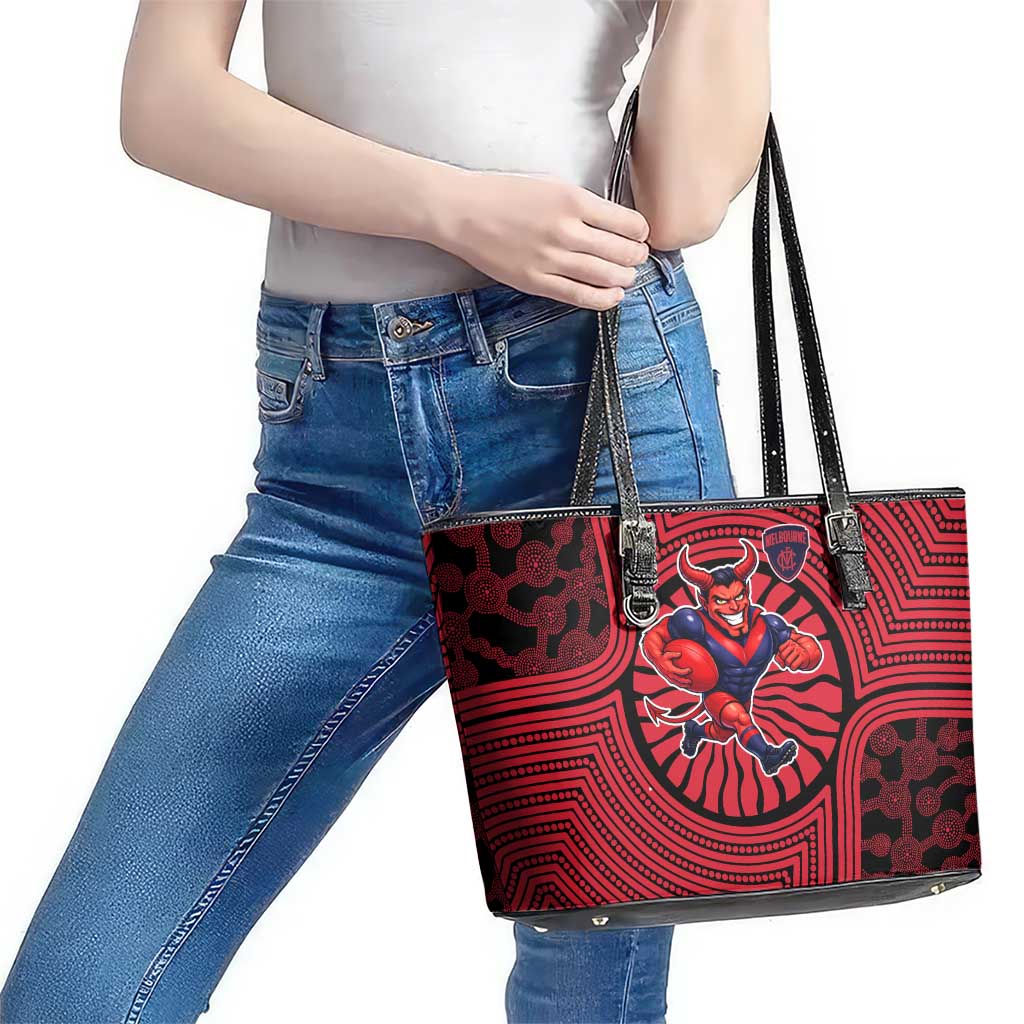 Melbourne Football Club Leather Tote Bag Indigenous Monochrome Dot Art Mascot Style