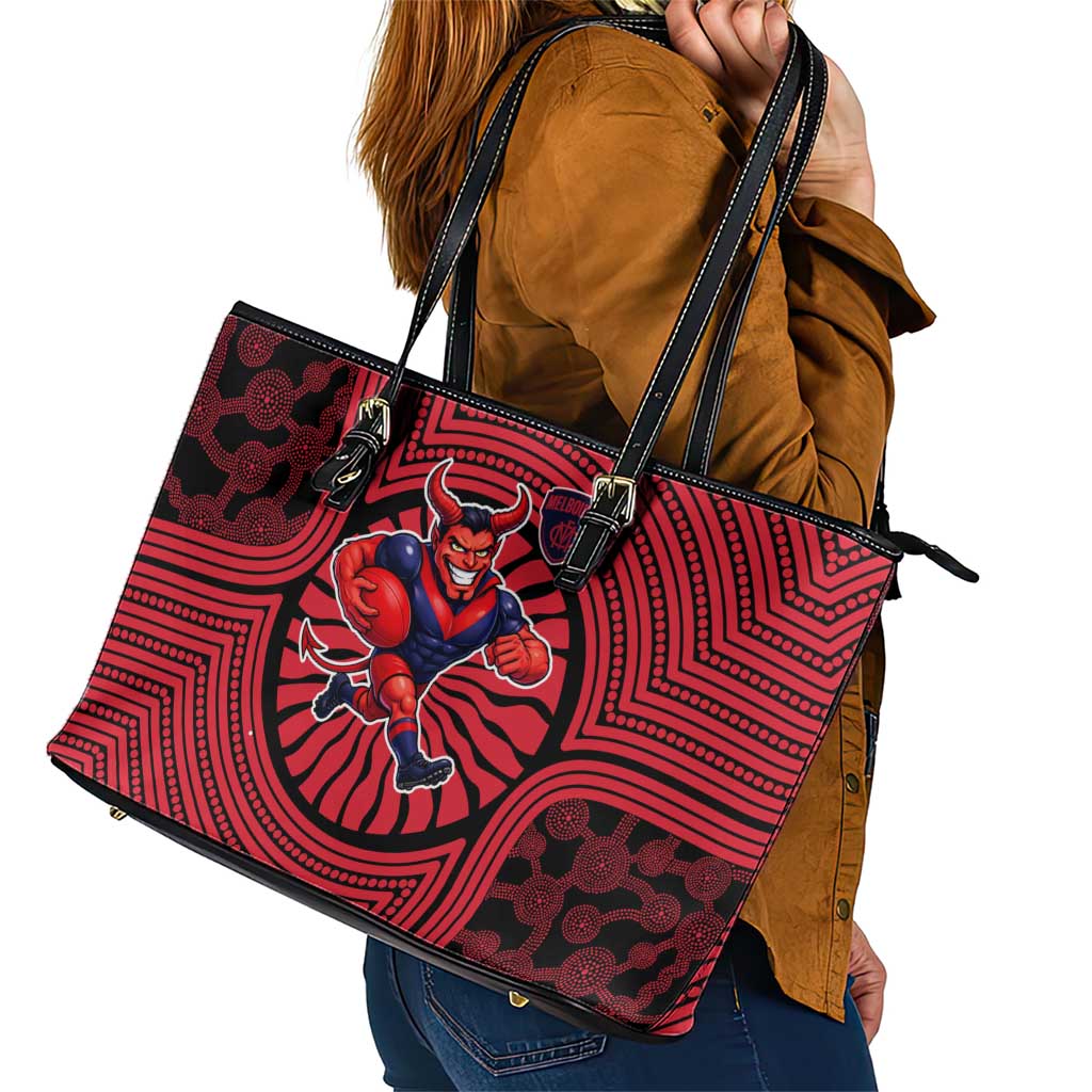 Melbourne Football Club Leather Tote Bag Indigenous Monochrome Dot Art Mascot Style