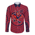 Melbourne Football Club Long Sleeve Button Shirt Indigenous Monochrome Dot Art Mascot Style