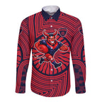 Melbourne Football Club Long Sleeve Button Shirt Indigenous Monochrome Dot Art Mascot Style