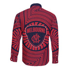 Melbourne Football Club Long Sleeve Button Shirt Indigenous Monochrome Dot Art Mascot Style