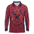 Melbourne Football Club Long Sleeve Polo Shirt Indigenous Monochrome Dot Art Mascot Style