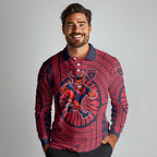 Melbourne Football Club Long Sleeve Polo Shirt Indigenous Monochrome Dot Art Mascot Style