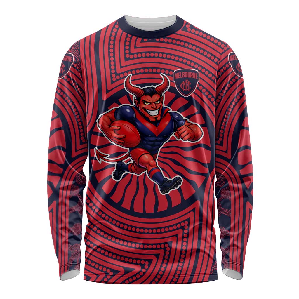 Melbourne Football Club Long Sleeve Shirt Indigenous Monochrome Dot Art Mascot Style