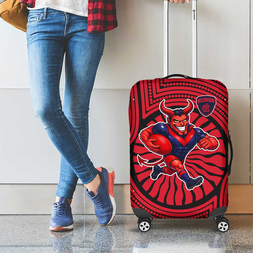 Melbourne Football Club Luggage Cover Indigenous Monochrome Dot Art Mascot Style