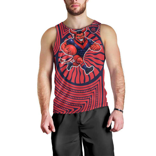 Melbourne Football Club Men Tank Top Indigenous Monochrome Dot Art Mascot Style
